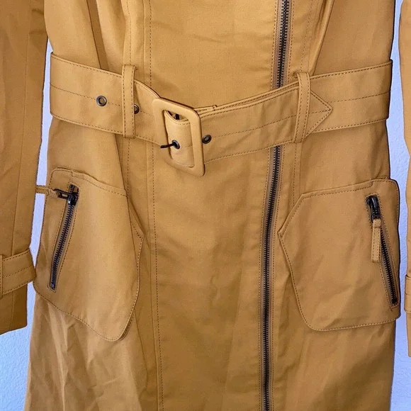 Blanc Noir Multi Zippered Pockets Belted Trench Coat Womens Cotton Blends SZ S - Picture 5 of 14